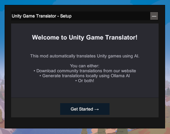 UnityGameTranslator setup wizard in-game